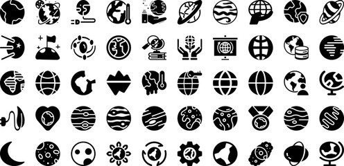 Planet Icon Set Isolated Silhouette Solid Icons With Earth, Planet, Symbol, Illustration, Vector, Icon, Globe Infographic Simple Vector Illustration