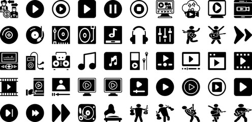 Player Icon Set Isolated Silhouette Solid Icons With Media, Symbol, Vector, Music, Icon, Player, Web Infographic Simple Vector Illustration