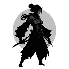 Vector logo with the image of a girl ninja in full body