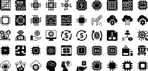 Process Icon Set Isolated Silhouette Solid Icons With Line, Icon, Process, Business, Symbol, Vector, Outline Infographic Simple Vector Illustration