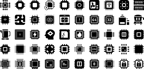 Processor Icon Set Isolated Silhouette Solid Icons With Computer, Symbol, Icon, Processor, Chip, Technology, Vector Infographic Simple Vector Illustration