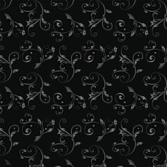 Abstract black ornamental floral background