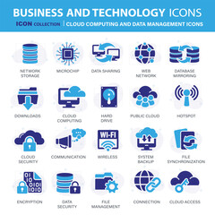 Business, cloud, technology icon set. Cloud computing and data management icon set. Icons vector collection