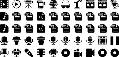 Record Icon Set Isolated Silhouette Solid Icons With Icon, Music, Sign, Technology, Vector, Record, Symbol Infographic Simple Vector Illustration