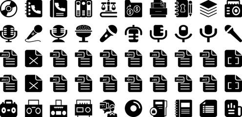 Record Icon Set Isolated Silhouette Solid Icons With Icon, Sign, Symbol, Record, Technology, Music, Vector Infographic Simple Vector Illustration