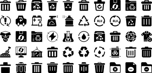 Recycle Icon Set Isolated Silhouette Solid Icons With Ecology, Icon, Environment, Vector, Eco, Symbol, Recycle Infographic Simple Vector Illustration