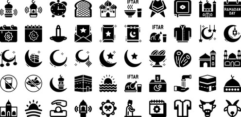 Ramadan Icon Set Isolated Silhouette Solid Icons With Icon, Illustration, Celebration, Islamic, Muslim, Vector, Ramadan Infographic Simple Vector Illustration