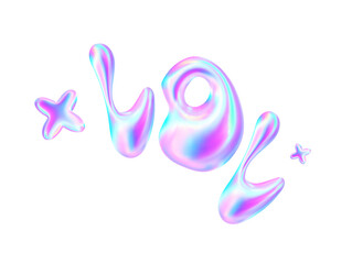 3d render lol text hologram sticker. Liquid rainbow design element. Cartoon vector illustration