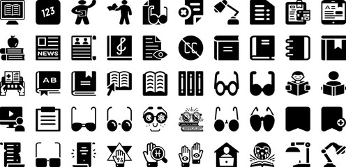 Reading Icon Set Isolated Silhouette Solid Icons With Icon, Design, Symbol, Illustration, Vector, Book, Education Infographic Simple Vector Illustration