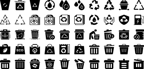 Recycle Icon Set Isolated Silhouette Solid Icons With Symbol, Vector, Ecology, Recycle, Icon, Environment, Eco Infographic Simple Vector Illustration