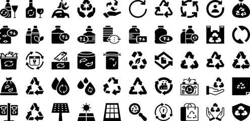 Recycling Icon Set Isolated Silhouette Solid Icons With Recycle, Icon, Ecology, Environment, Vector, Symbol, Eco Infographic Simple Vector Illustration