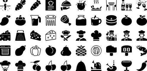 Restaurant Icon Set Isolated Silhouette Solid Icons With Kitchen, Vector, Food, Cook, Menu, Icon, Restaurant Infographic Simple Vector Illustration