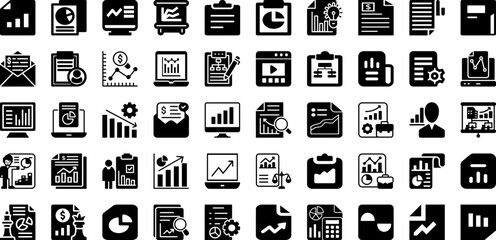 Report Icon Set Isolated Silhouette Solid Icons With Finance, Report, Sign, Business, Icon, Symbol, Vector Infographic Simple Vector Illustration