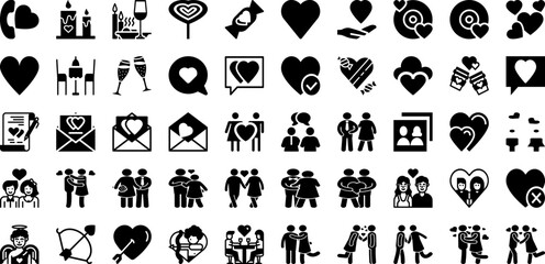 Romantic Icon Set Isolated Silhouette Solid Icons With Icon, Vector, Day, Heart, Love, Romance, Romantic Infographic Simple Vector Illustration