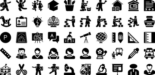 School Icon Set Isolated Silhouette Solid Icons With College, School, Vector, Icon, Education, University, Set Infographic Simple Vector Illustration