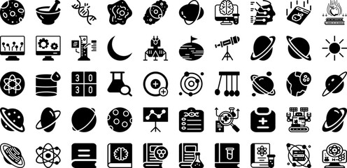 Fototapeta na wymiar Science Icon Set Isolated Silhouette Solid Icons With Science, Symbol, Set, Education, Chemistry, Vector, Icon Infographic Simple Vector Illustration