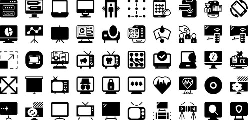 Screen Icon Set Isolated Silhouette Solid Icons With Technology, Business, Icon, Vector, Monitor, Computer, Digital Infographic Simple Vector Illustration
