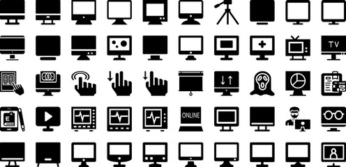 Screen Icon Set Isolated Silhouette Solid Icons With Business, Icon, Vector, Digital, Monitor, Technology, Computer Infographic Simple Vector Illustration