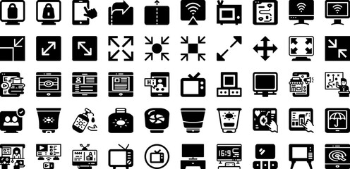 Screen Icon Set Isolated Silhouette Solid Icons With Business, Technology, Icon, Computer, Monitor, Digital, Vector Infographic Simple Vector Illustration