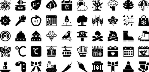 Season Icon Set Isolated Silhouette Solid Icons With Illustration, Vector, Sign, Symbol, Icon, Weather, Season Infographic Simple Vector Illustration