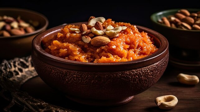 Continental Desert Gajjar ka Hawla with almonds on top