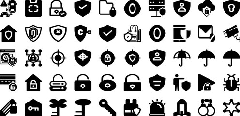 Security Icon Set Isolated Silhouette Solid Icons With Secure, Lock, Safety, Protection, Shield, Icon, Security Infographic Simple Vector Illustration