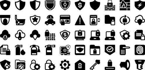Security Icon Set Isolated Silhouette Solid Icons With Icon, Security, Shield, Lock, Safety, Protection, Secure Infographic Simple Vector Illustration