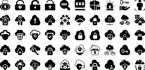 Security Icon Set Isolated Silhouette Solid Icons With Safety, Protection, Secure, Shield, Lock, Icon, Security Infographic Simple Vector Illustration