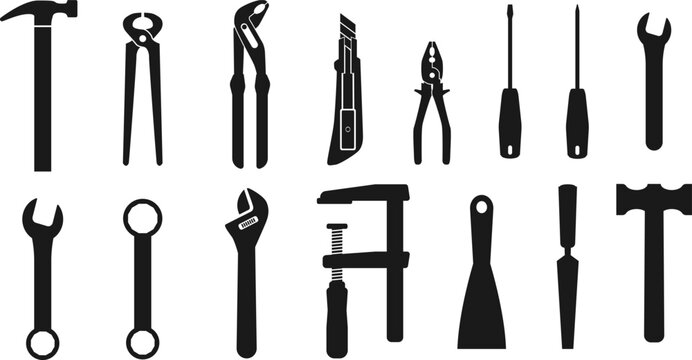 set of tools, isolated work tool symbol collection, vector illustration