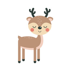 Fototapeta premium Cute funny deer flat style element icon isolated on white background vector illustration