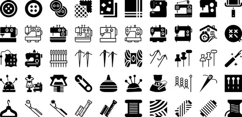 Sewing Icon Set Isolated Silhouette Solid Icons With Needle, Textile, Thread, Icon, Fashion, Sewing, Vector Infographic Simple Vector Illustration