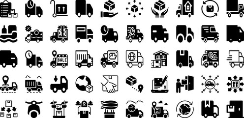 Shipping Icon Set Isolated Silhouette Solid Icons With Ship, Set, Symbol, Icon, Delivery, Shipping, Transportation Infographic Simple Vector Illustration