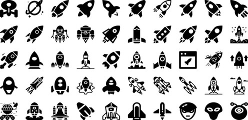 Spaceship Icon Set Isolated Silhouette Solid Icons With Rocket, Space, Vector, Icon, Spaceship, Symbol, Sign Infographic Simple Vector Illustration