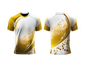 Mock up white jersey with gold and grey splash pattern and chest shape, isolated for object and retouch design on transparent background. Generative AI.