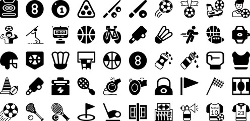 Naklejka premium Sports Icon Set Isolated Silhouette Solid Icons With Football, Sport, Symbol, Tennis, Icon, Vector, Set Infographic Simple Vector Illustration