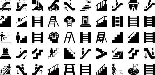 Naklejka premium Stairs Icon Set Isolated Silhouette Solid Icons With Icon, Person, Sign, Staircase, Vector, Symbol, Business Infographic Simple Vector Illustration