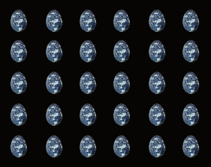 Space coloured quail eggs on collage