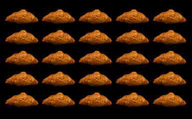 A collage with lots of croissants on a black background