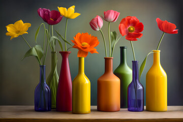 3D Blumen in Blumenvase und Flasche