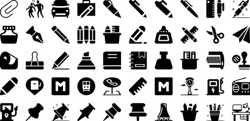 Station Icon Set Isolated Silhouette Solid Icons With Set, Icon, Outline, Line, Sign, Symbol, Station Infographic Simple Vector Illustration