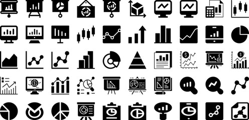 Statistics Icon Set Isolated Silhouette Solid Icons With Vector, Chart, Graph, Data, Icon, Symbol, Business Infographic Simple Vector Illustration