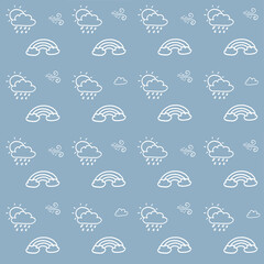 Cute Cloudy Seamless Pattern on Blue Background. 