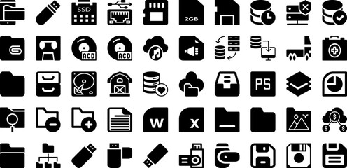 Storage Icon Set Isolated Silhouette Solid Icons With Vector, Line, Storage, Set, Icon, Outline, Symbol Infographic Simple Vector Illustration