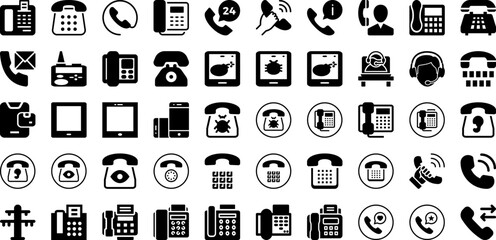 Telephone Icon Set Isolated Silhouette Solid Icons With Business, Icon, Mobile, Telephone, Communication, Phone, Vector Infographic Simple Vector Illustration