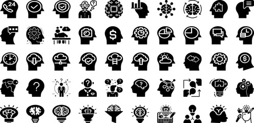 Thinking Icon Set Isolated Silhouette Solid Icons With Idea, Vector, Icon, Symbol, Think, Line, Business Infographic Simple Vector Illustration