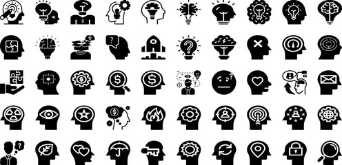 Thinking Icon Set Isolated Silhouette Solid Icons With Business, Idea, Vector, Symbol, Think, Icon, Line Infographic Simple Vector Illustration