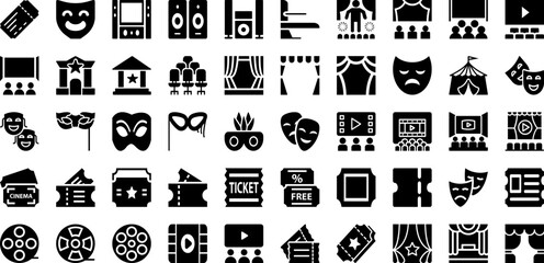 Theater Icon Set Isolated Silhouette Solid Icons With Sign, Symbol, Illustration, Entertainment, Vector, Icon, Theater Infographic Simple Vector Illustration