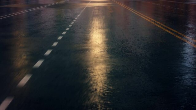 High Speed on a City Wet Road At Night - Loop Intro Logo Background