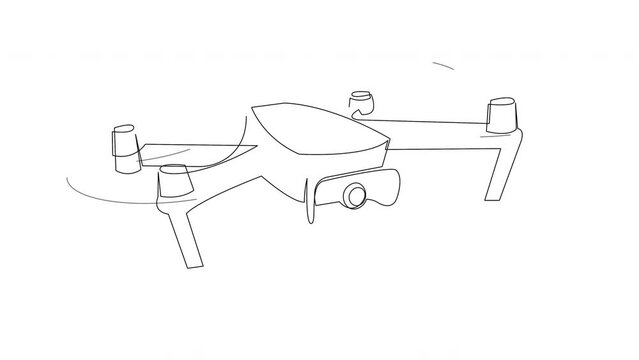 Self drawing animation of simple line flying drone airplane. Animated unmanned plane minimalist line art. Air transportation vehicle concept. Full length line animation.
