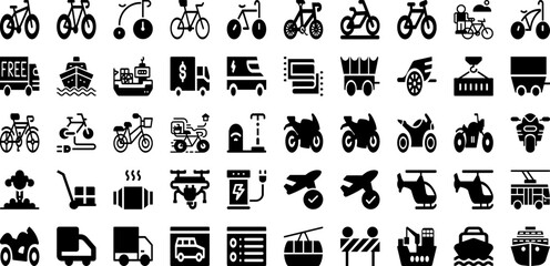 Transport Icon Set Isolated Silhouette Solid Icons With Icon, Set, Transport, Symbol, Transportation, Travel, Vector Infographic Simple Vector Illustration